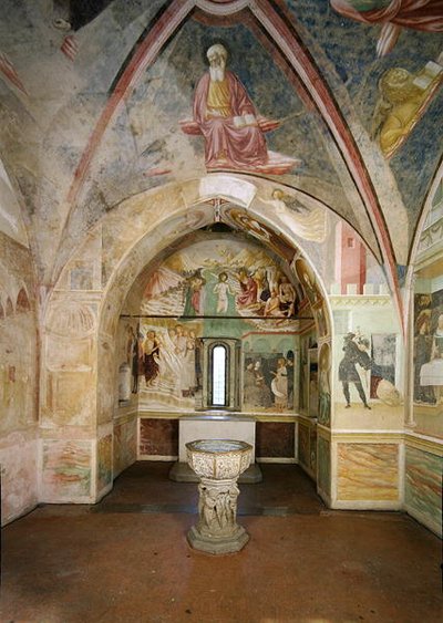 Interieur van de Doopkapel met Fresco die Scènes uit het Leven van Sint-Jan Afbeeldt, door Tommaso Masolino da Panicale (1383-ca.1447) door Tommaso Masolino da Panicale